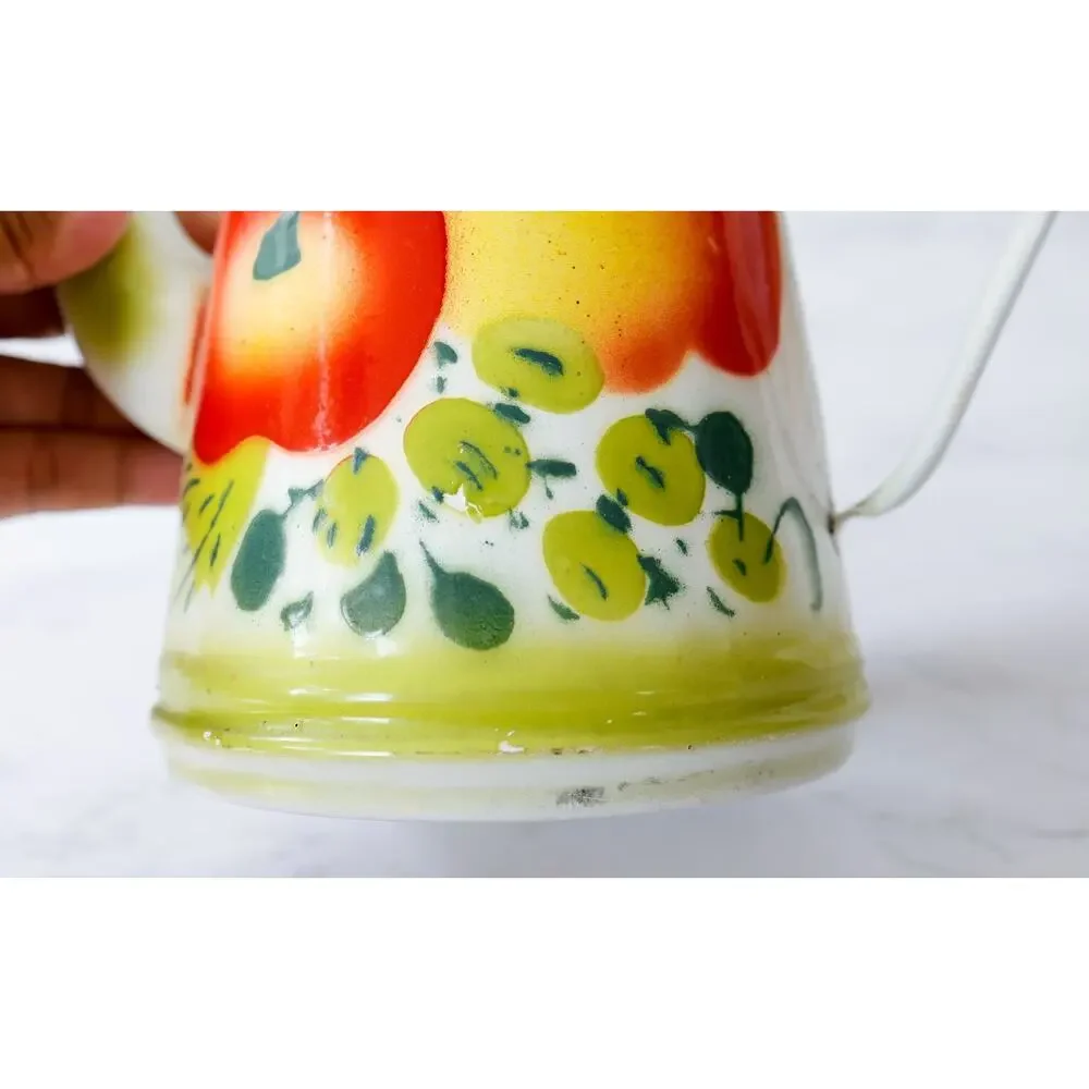 Vintage Fruit Enamelware Coffee Tea Pot MCM Retro Cottage Farm Grandma Tea Party